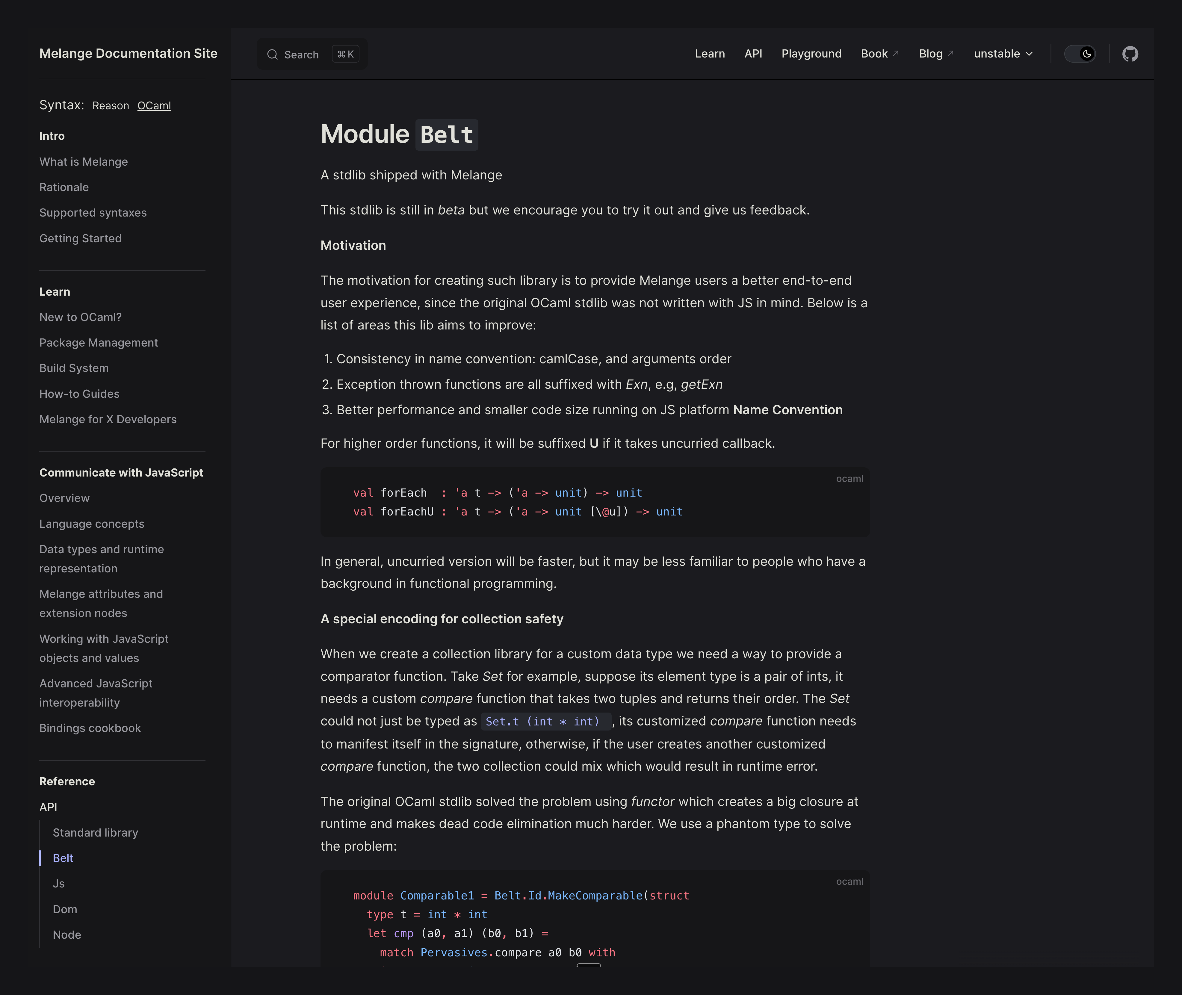 Same documentation as before (melange.belt), but as part of the melange.re docs